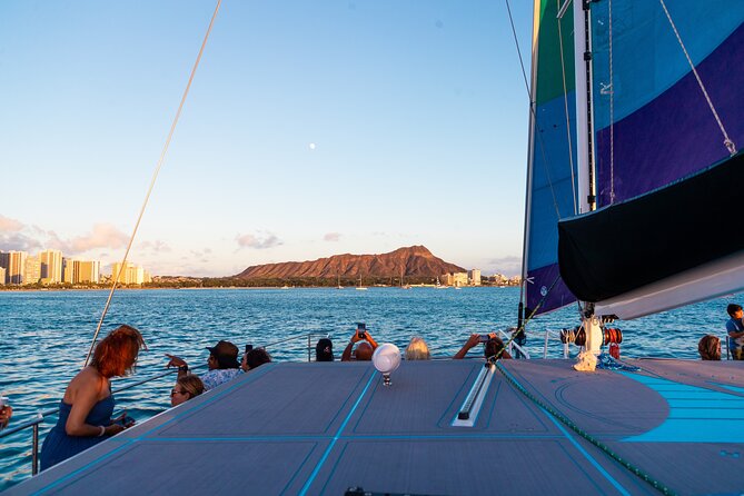 Board from Waikiki Beach for a scenic Sunset Sail on the Hāwea - The Included Bar, the Music, and the Crew Vibe