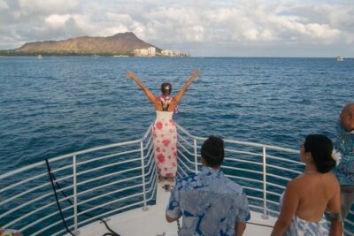 BYOB Sunset Cruise off the Waikiki Coast - The Waikiki coast portion: what the deck experience feels like